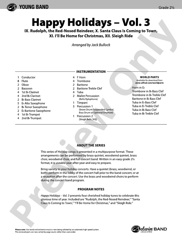 Happy Holidays---Vol. 3 - Concert Band Conductor Score & Parts (Digital Download)