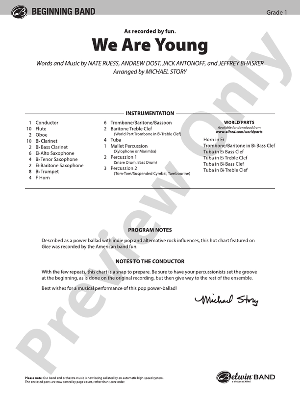 We Are Young - Concert Band Conductor Score & Parts (Digital Download)