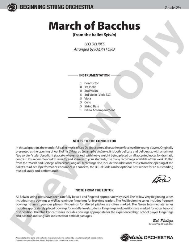 March of Bacchus (from the ballet Sylvia) – String Orchestra Conductor Score & Parts (Digital Download)