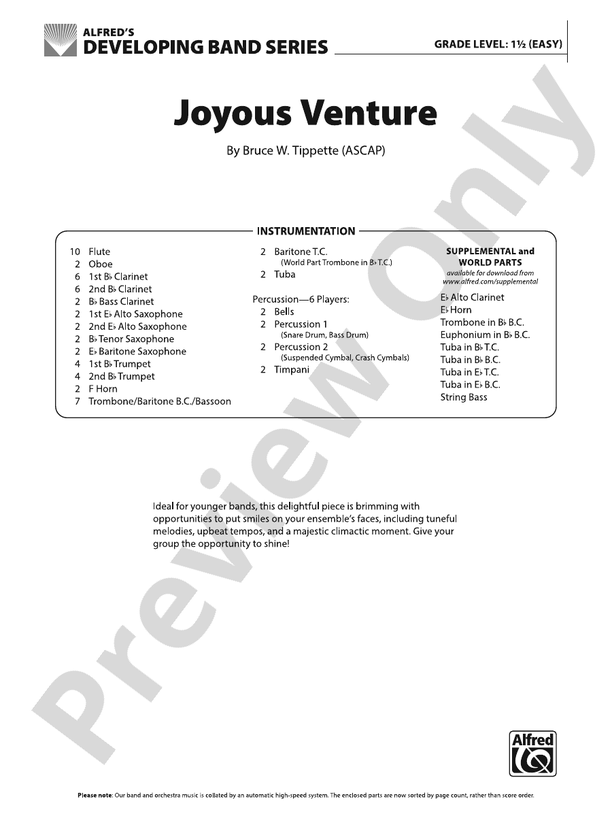 Joyous Venture - Concert Band Conductor Score & Parts (Digital Download)