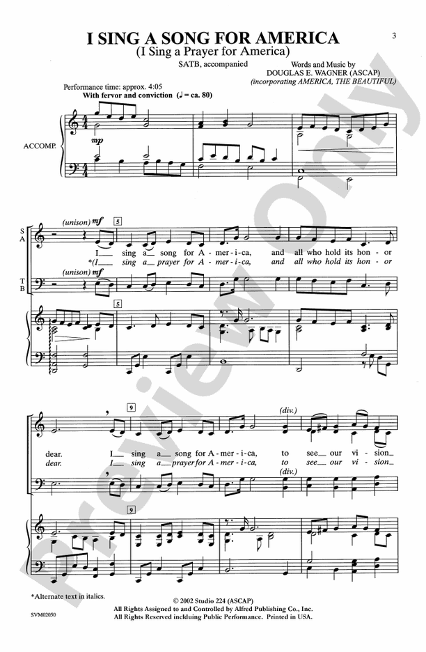 I Sing a Song for America (I Sing a Prayer for America) – SATB Choral Octavo (Digital Download)