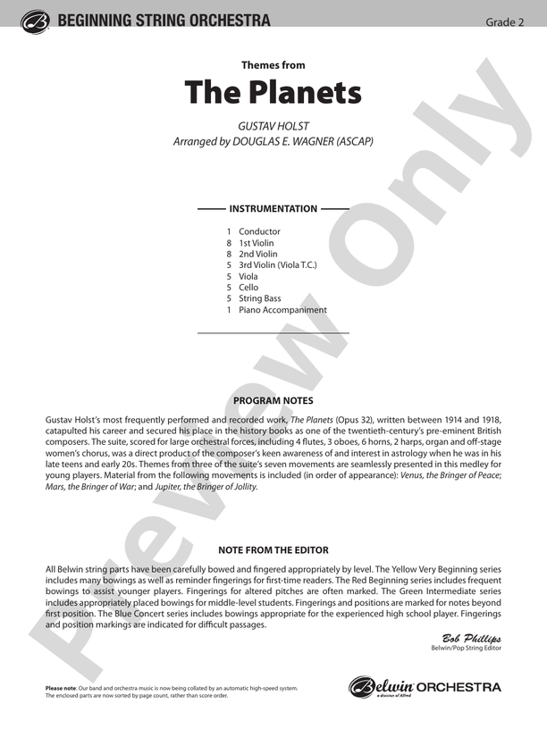 The Planets, Themes from – String Orchestra Conductor Score & Parts (Digital Download)