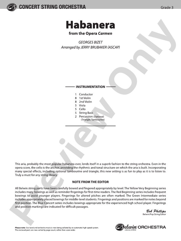 Habanera (from the opera Carmen) – String Orchestra Conductor Score & Parts (Digital Download)