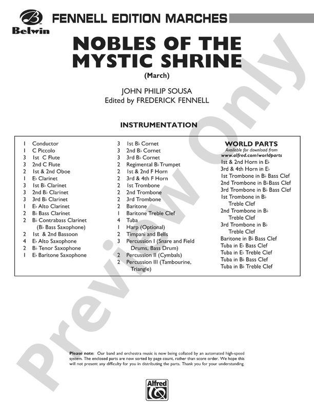 Nobles of the Mystic Shrine (March) - Concert Band Conductor Score & Parts (Digital Download)