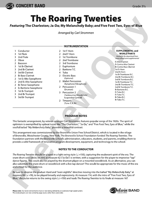 The Roaring Twenties – Concert Band Conductor Score & Parts (Digital Download)