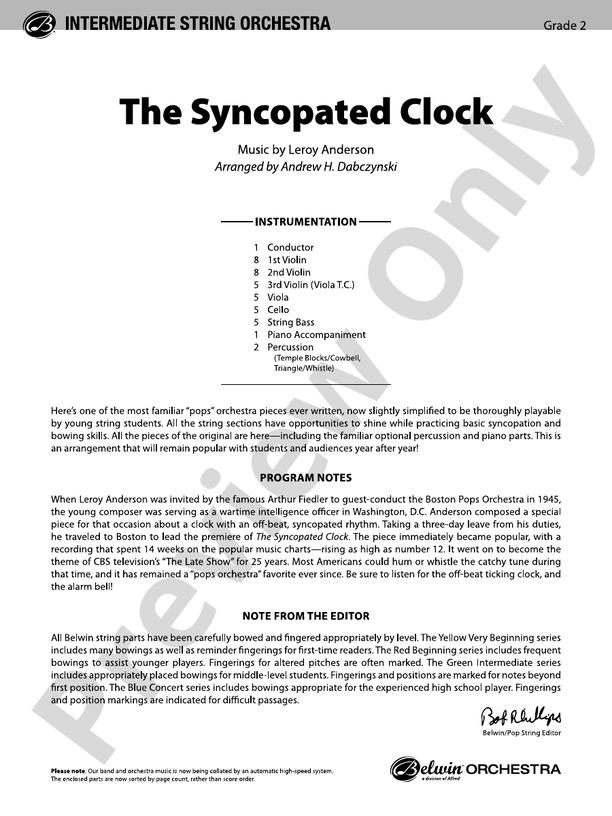 The Syncopated Clock (Grade 2) - String Orchestra Conductor Score & Parts (Digital Download)
