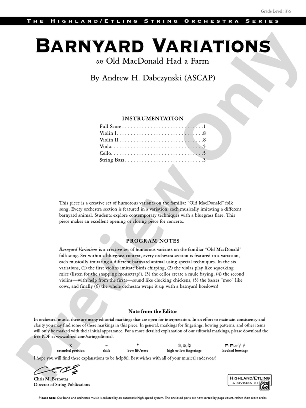 Barnyard Variations - String Orchestra Conductor Score & Parts (Digital Download)