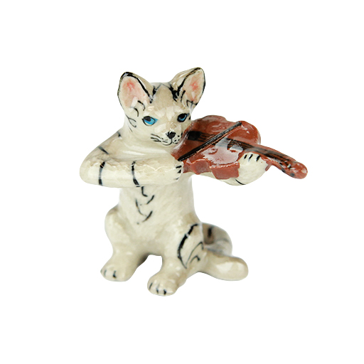 Cat with Stripes Playing the Violin Porcelain Figurine