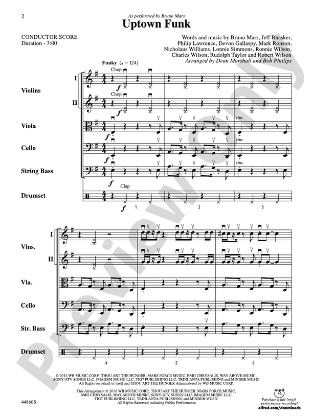 Uptown Funk - String Orchestra Conductor Score & Parts (Digital Download)