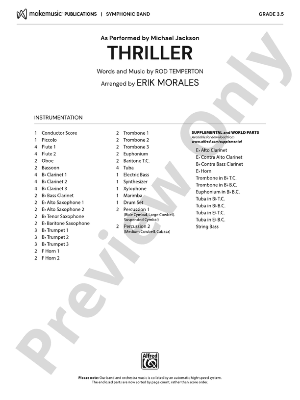 Thriller – Concert Band Conductor Score & Parts (Digital Download)