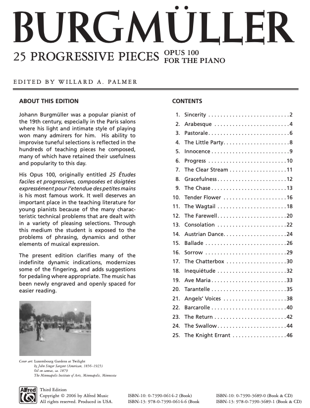 Burgmuller 25 Progressive Pieces Op 100 Bk/CD