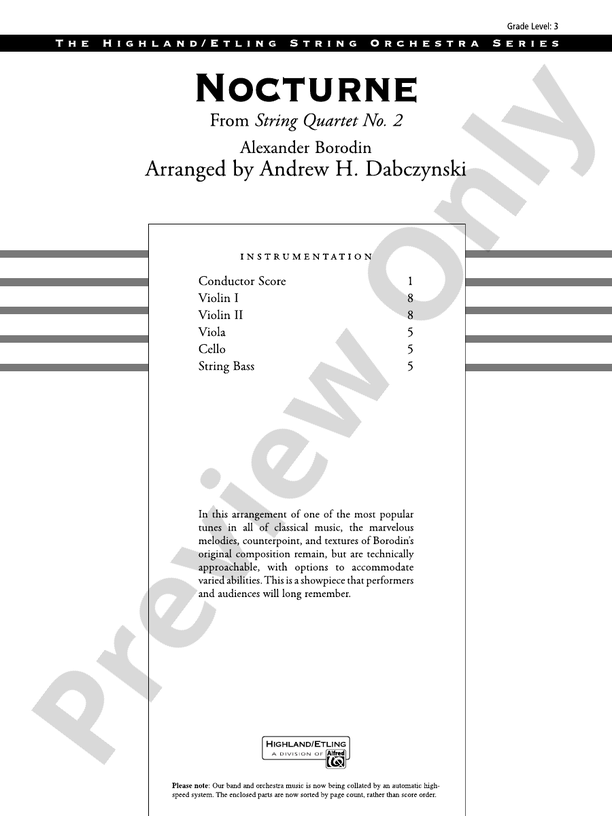 Nocturne (from String Quartet No. 2) – String Orchestra Conductor Score & Parts (Digital Download)