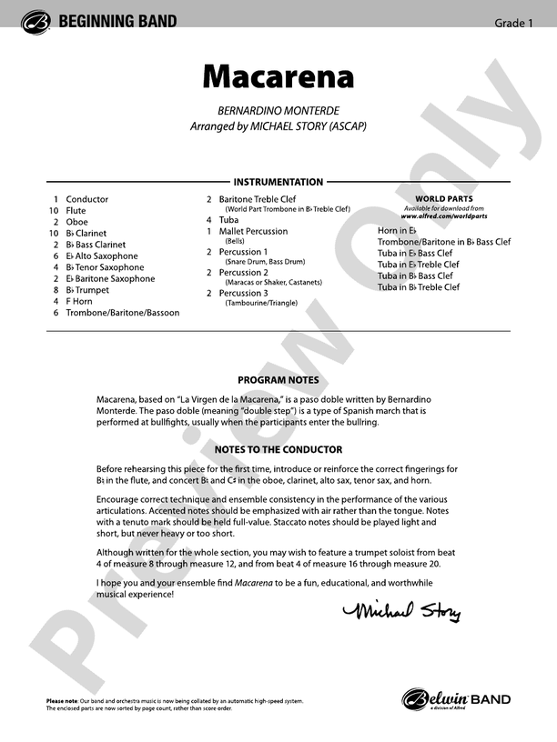 Macarena - Concert Band Conductor Score & Parts (Digital Download)