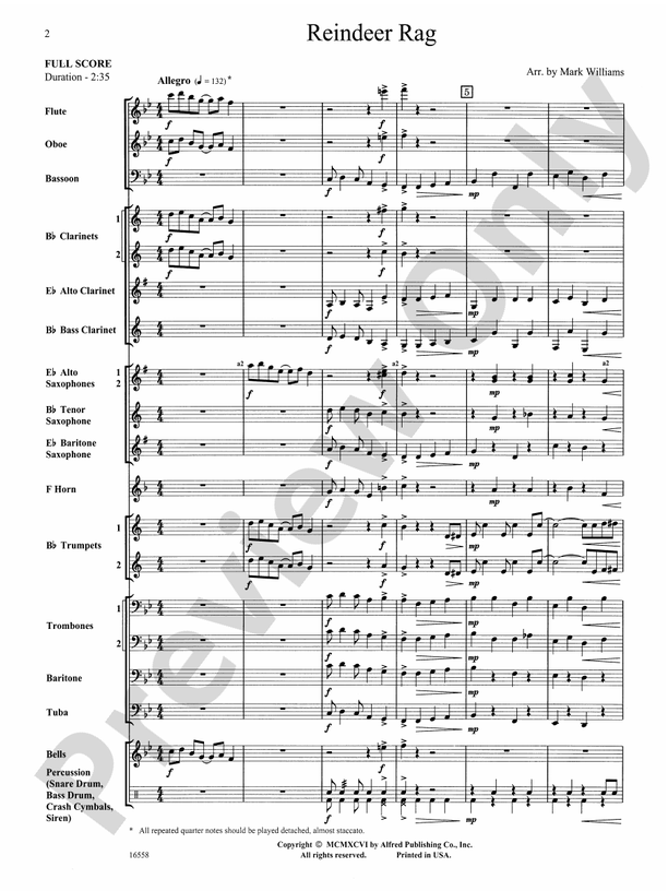 Reindeer Rag - Concert Band Conductor Score & Parts (Digital Download)