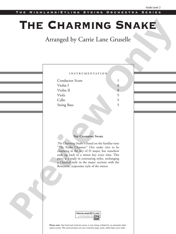 The Charming Snake – String Orchestra Conductor Score & Parts (Digital Download)