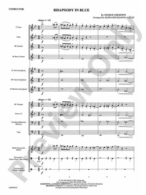 Rhapsody in Blue - Concert Band Conductor Score & Parts (Digital Download)