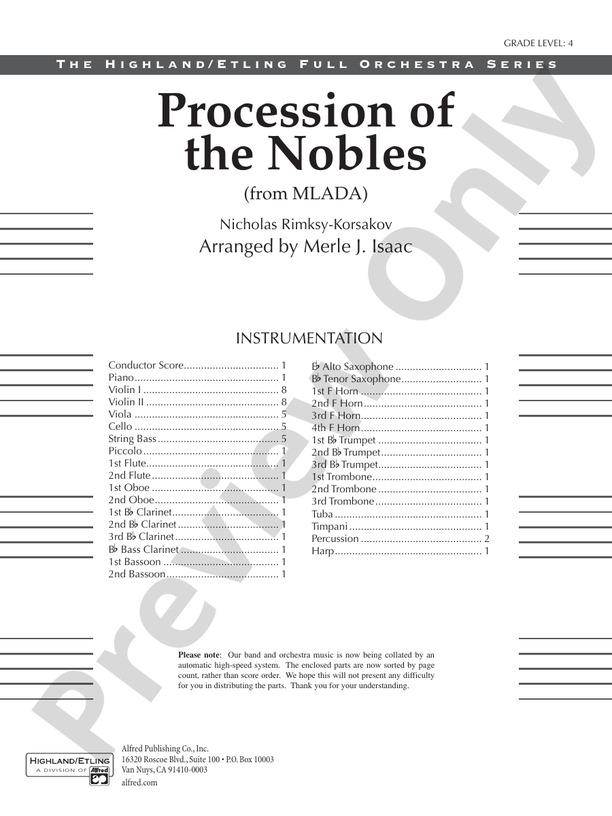 Procession of the Nobles – Full Orchestra Conductor Score & Parts (Digital Download)