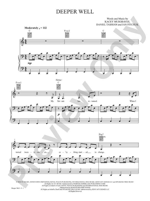 Deeper Well (From the studio album 'Deeper Well') - Kacey Musgraves - PVG (Digital Download)