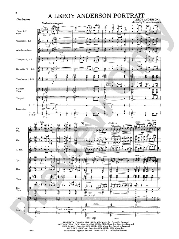 Leroy Anderson Portrait - Concert Band Conductor Score & Parts (Digital Download)