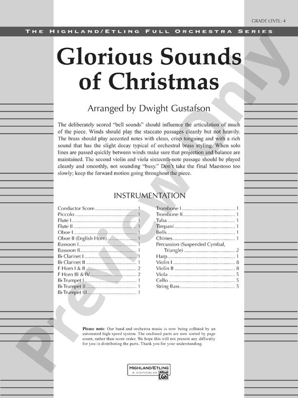 Glorious Sounds of Christmas – Full Orchestra Conductor Score & Parts (Digital Download)