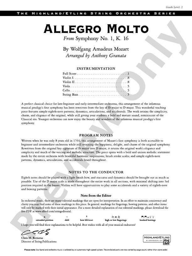 Allegro Molto (Grade 2) - String Orchestra Conductor Score & Parts (Digital Download)