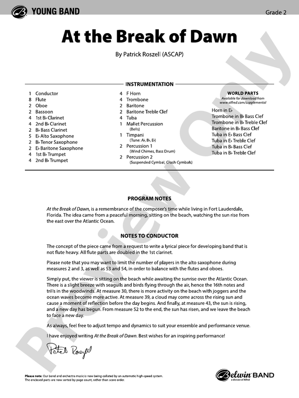 At the Break of Dawn - Concert Band Conductor Score & Parts (Digital Download)