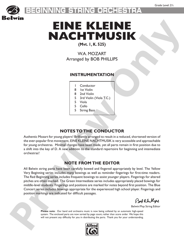 Eine Kleine Nachtmusik (Grade 2.5) – String Orchestra Conductor Score & Parts (Digital Download)