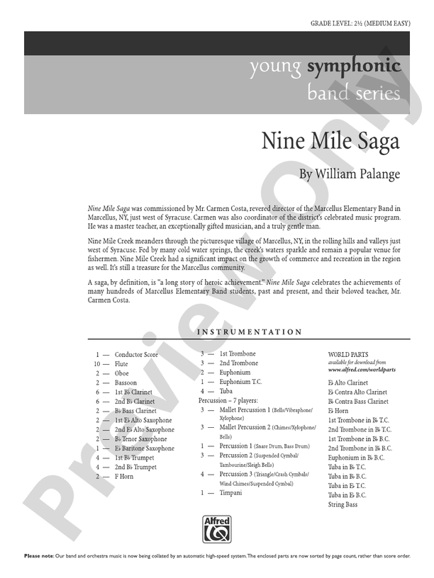 Nine Mile Saga - Concert Band Conductor Score & Parts (Digital Download)