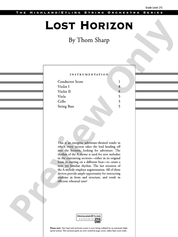 Lost Horizon - String Orchestra Conductor Score & Parts (Digital Download)