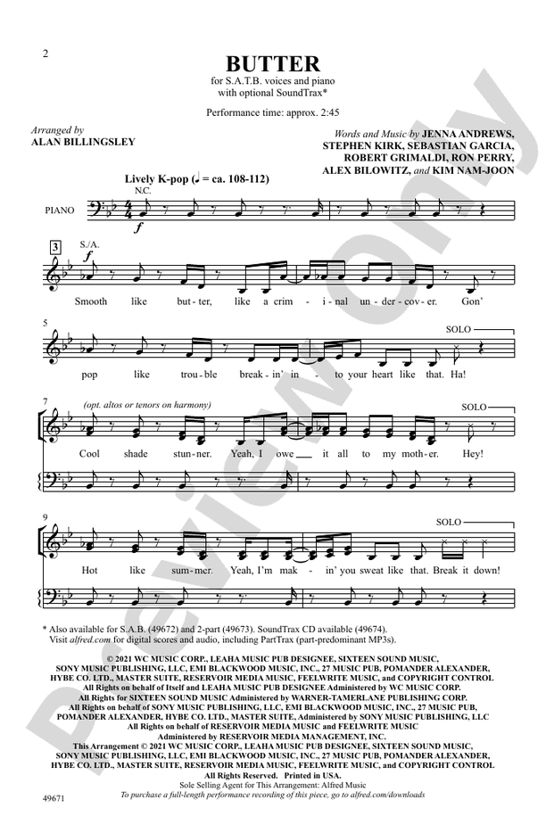 Butter - SATB Choral Octavo (Digital Download)
