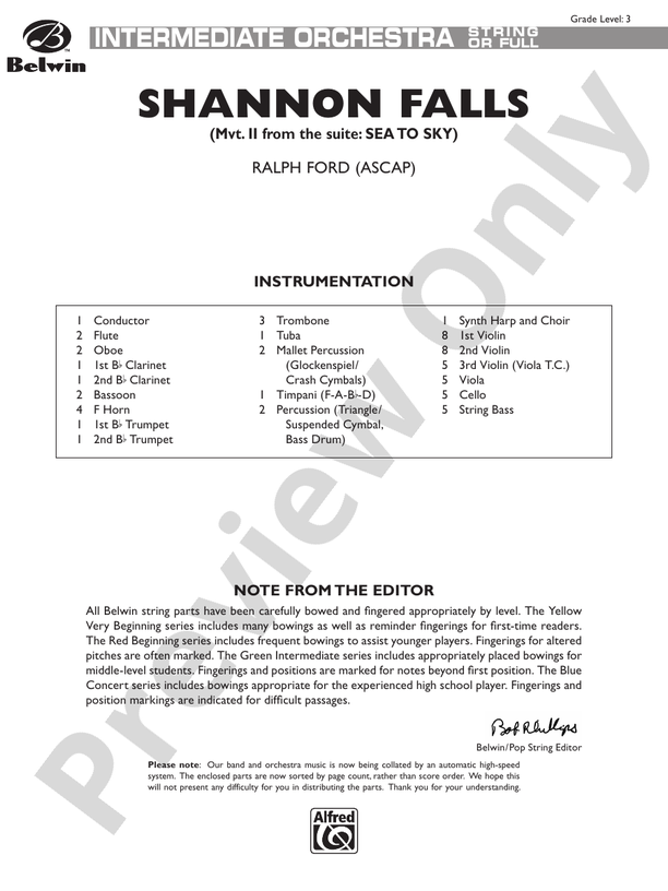Shannon Falls – Full Orchestra Conductor Score & Parts (Digital Download)