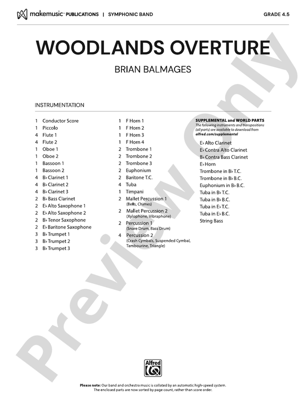 Woodlands Overture - Concert Band Conductor Score & Parts(Digital Download)