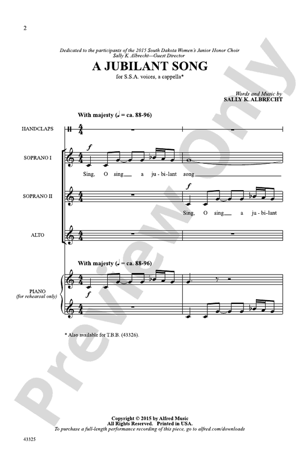 A Jubilant Song - SSA, a cappella Choral Octavo (Digital Download)