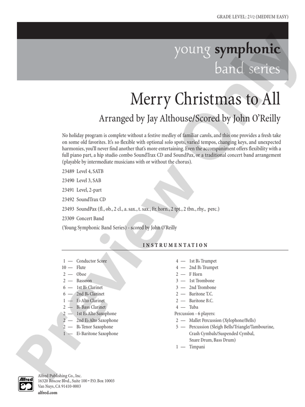 Merry Christmas to All (A Medley of Carols) - Concert Band Conductor Score & Parts (Digital Download)