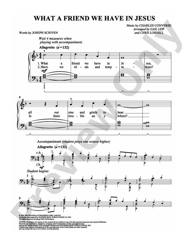 What a Friend We Have In Jesus - Arr. Gail Lew and Chris Lobdell - Easy Piano (Digital Download)