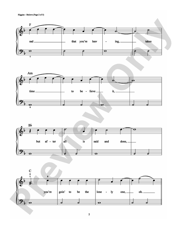 Believe - Arr. Richard Bradley - Easy Piano (Digital Download)