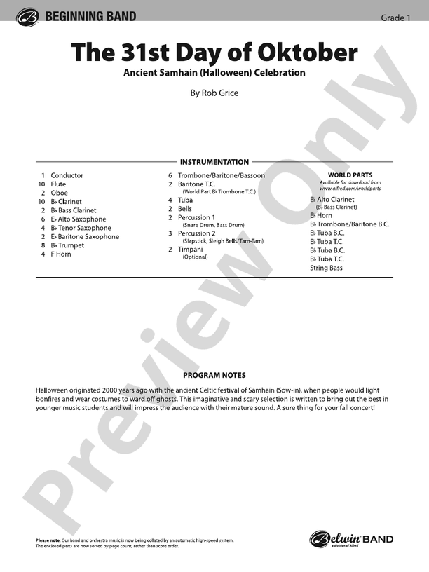 The 31st Day of Oktober - Concert Band Conductor Score & Parts(Digital Download)