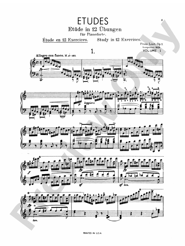 Liszt - Etudes (Volume I) - Piano Solo (Digital Download)