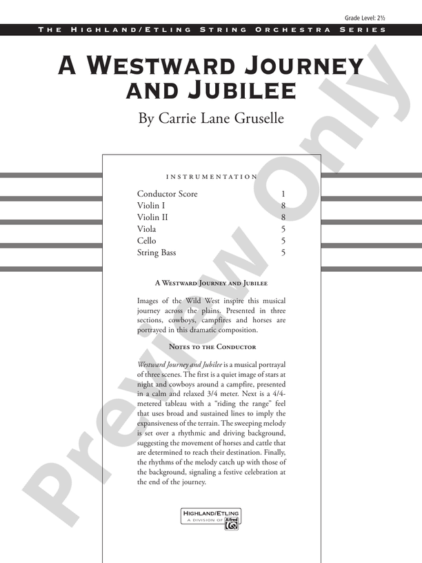 A Westward Journey and Jubilee – String Orchestra Conductor Score & Parts (Digital Download)