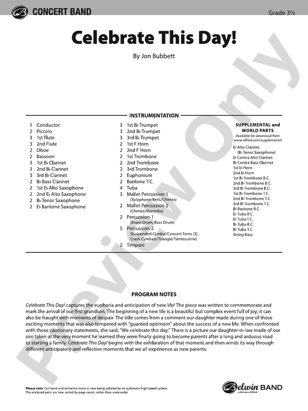 Celebrate This Day! - Concert Band Conductor Score & Parts(Digital Download)