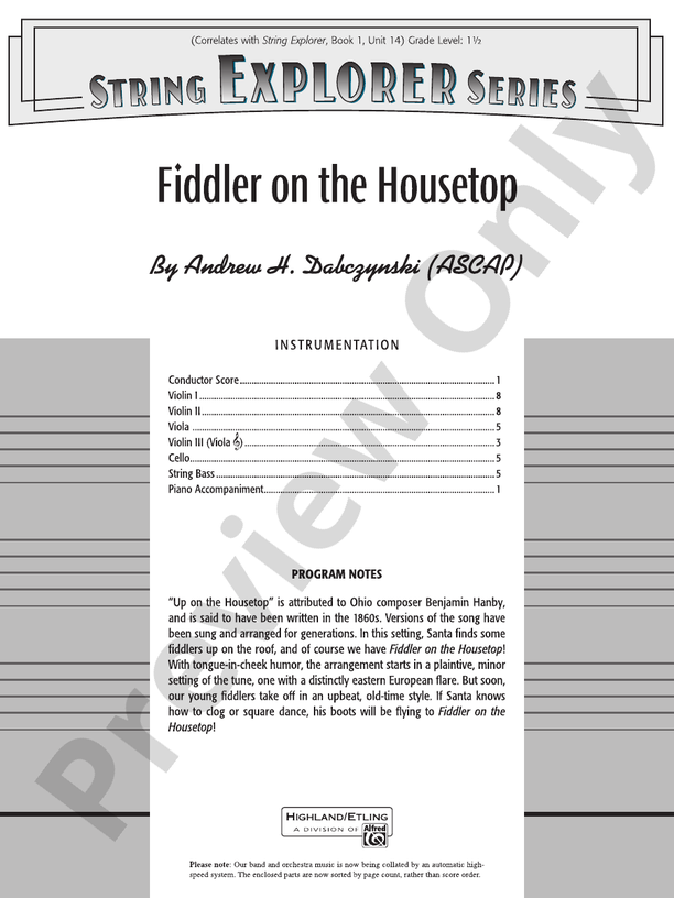 Fiddler on the Housetop – String Orchestra Conductor Score & Parts (Digital Download)