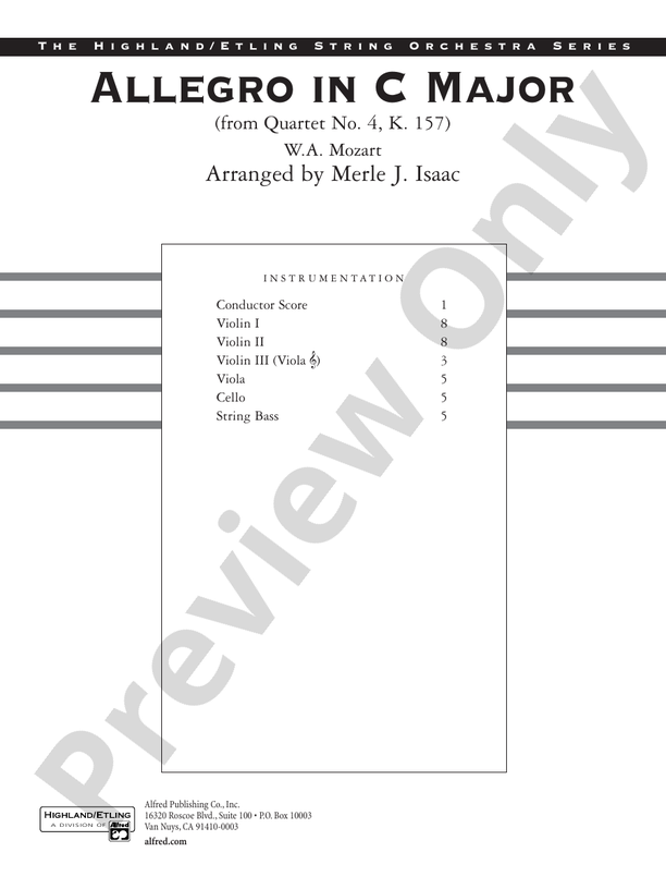 Allegro in C Major – String Orchestra Conductor Score & Parts (Digital Download)