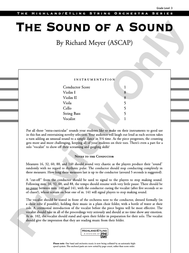 The Sound of a Sound - String Orchestra Conductor Score & Parts (Digital Download)