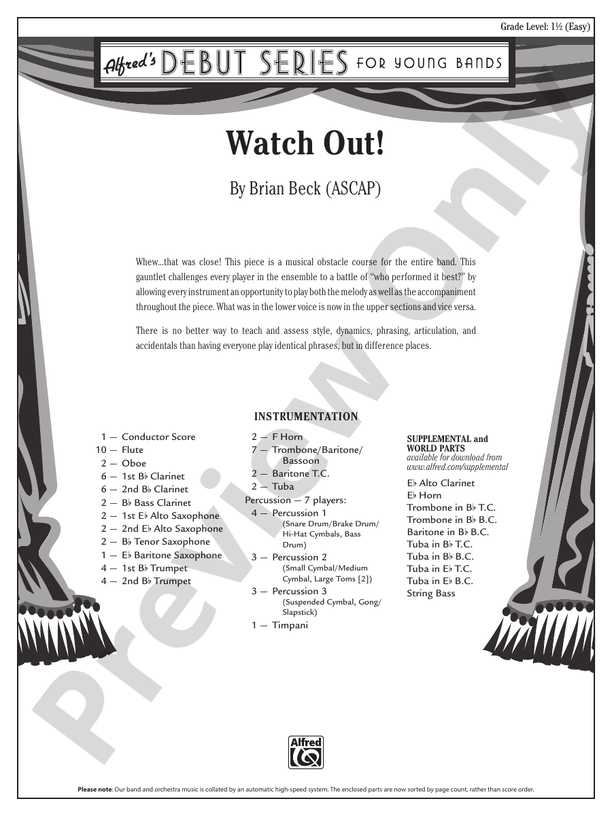 Watch Out! - Concert Band Conductor Score & Parts (Digital Download)