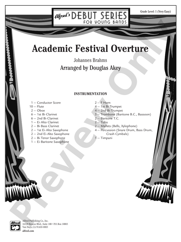 Academic Festival Overture (Grade 1) - Concert Band Conductor Score & Parts (Digital Download)