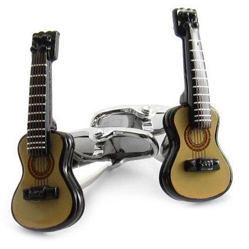 Acoustic Guitar Cufflinks Black Neck with Brown Body Very Detailed