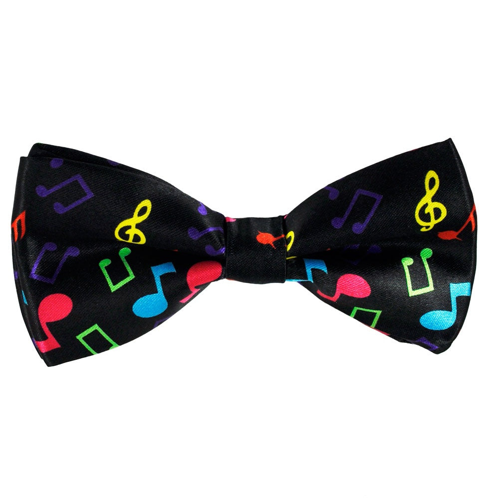 Bow tie black with colourful notes.