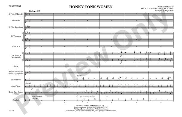 Honky Tonk Women (Arr. Ralph Ford) – Marching Band Conductor Score & Parts (Digital Download)