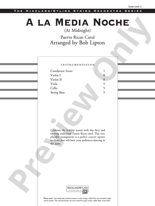 A la Media Noche – String Orchestra Conductor Score & Parts (Digital Download)