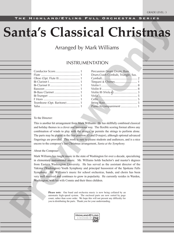 Santa's Classical Christmas – Full Orchestra Conductor Score & Parts (Digital Download)